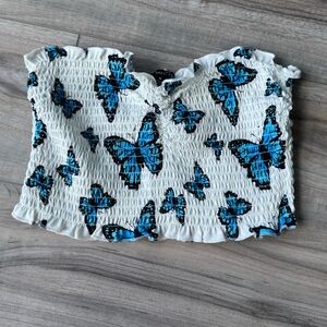 Rue21 Blue and White Butterfly Print Cropped Tube Top